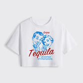 Tequila Breakfast of Champions Crop T-Shirt – Retro Graphic Party Tee